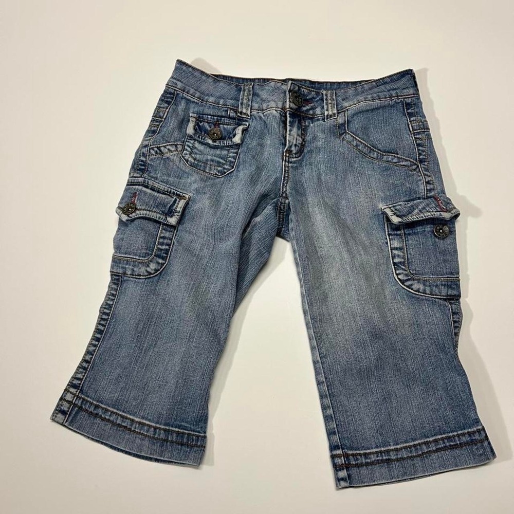 L.e.i. Ashley Ultra Low Rise Cargo Denim Capri Shorts Womens Size 5